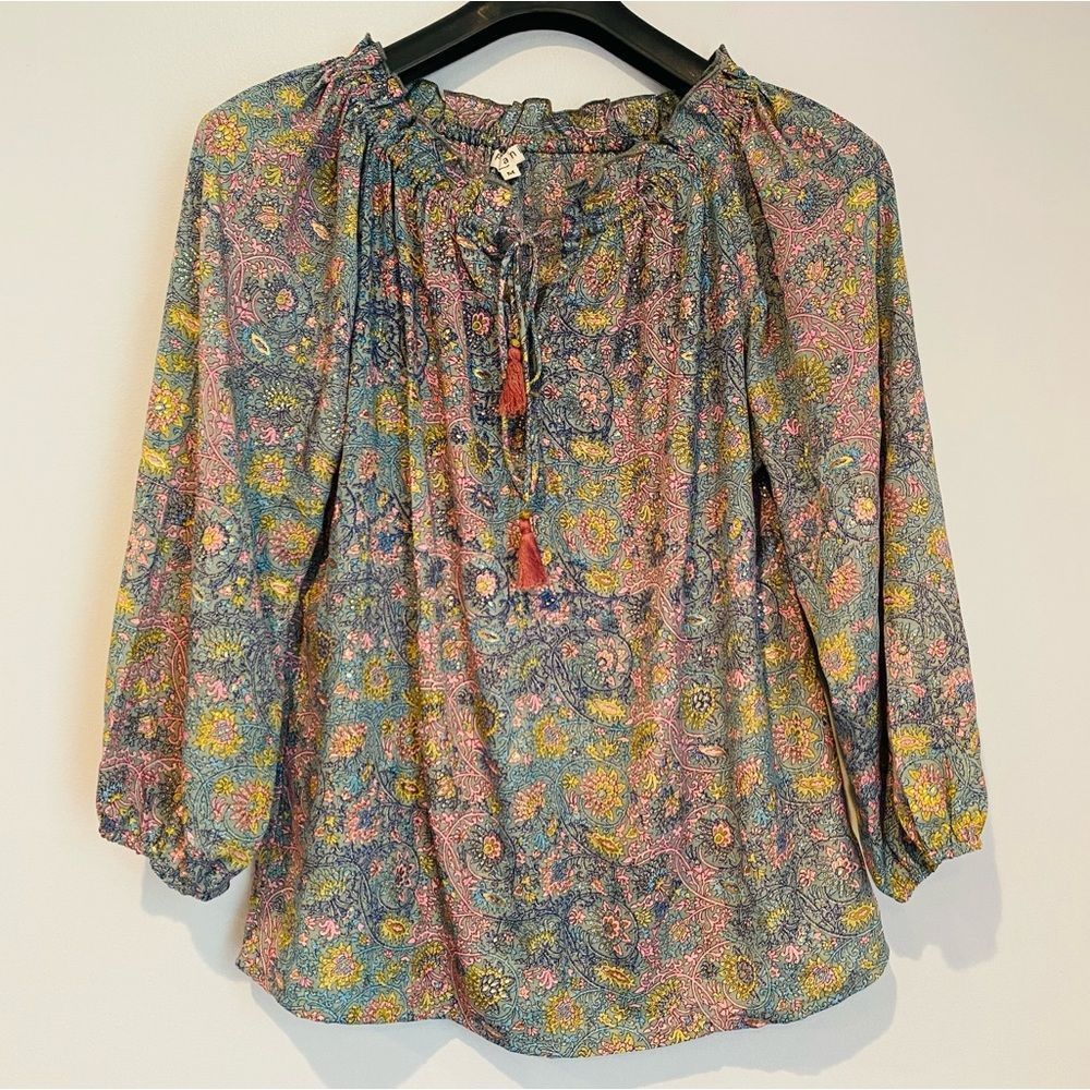 Paani Colorful Metallic Paisley Peasant Blouse Size Medium